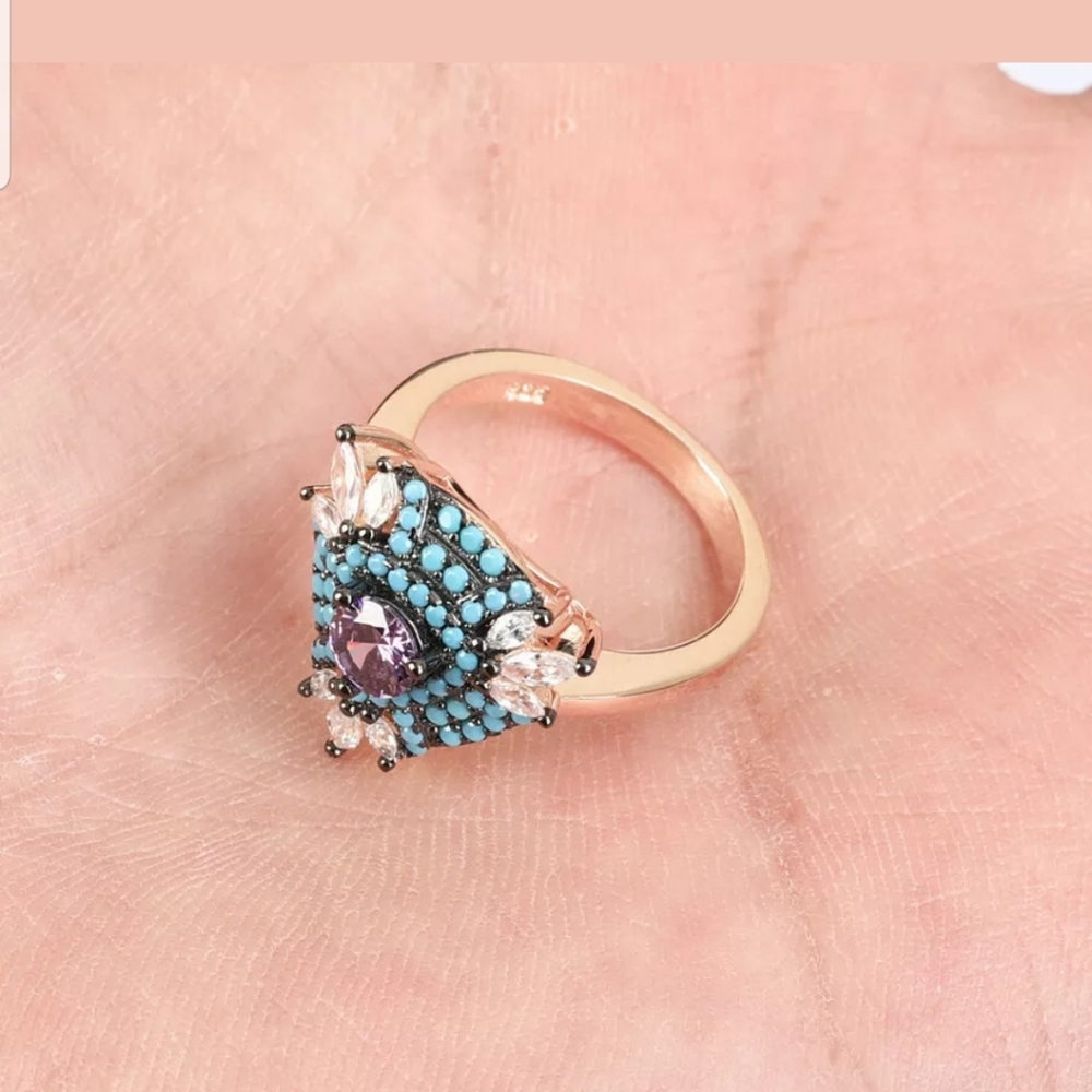 Amethyst, turquoise & topaz earring & ring SET - Picture 5 of 8